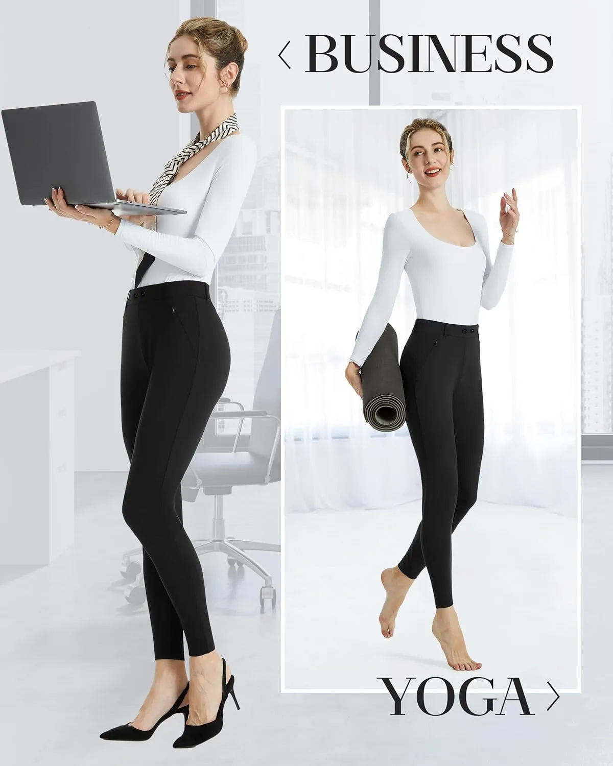AFITNE Womens Yoga Dress Pants High Waisted Pull On Skinny Work Slacks Stretch Office Casual Pants with Belt Loops 28/30