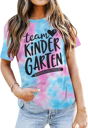 ALLTB Kindergarten Teacher Shirts Women First Day of School Shirt Teacher Life Floral Flower Tee Tops T-Shirt