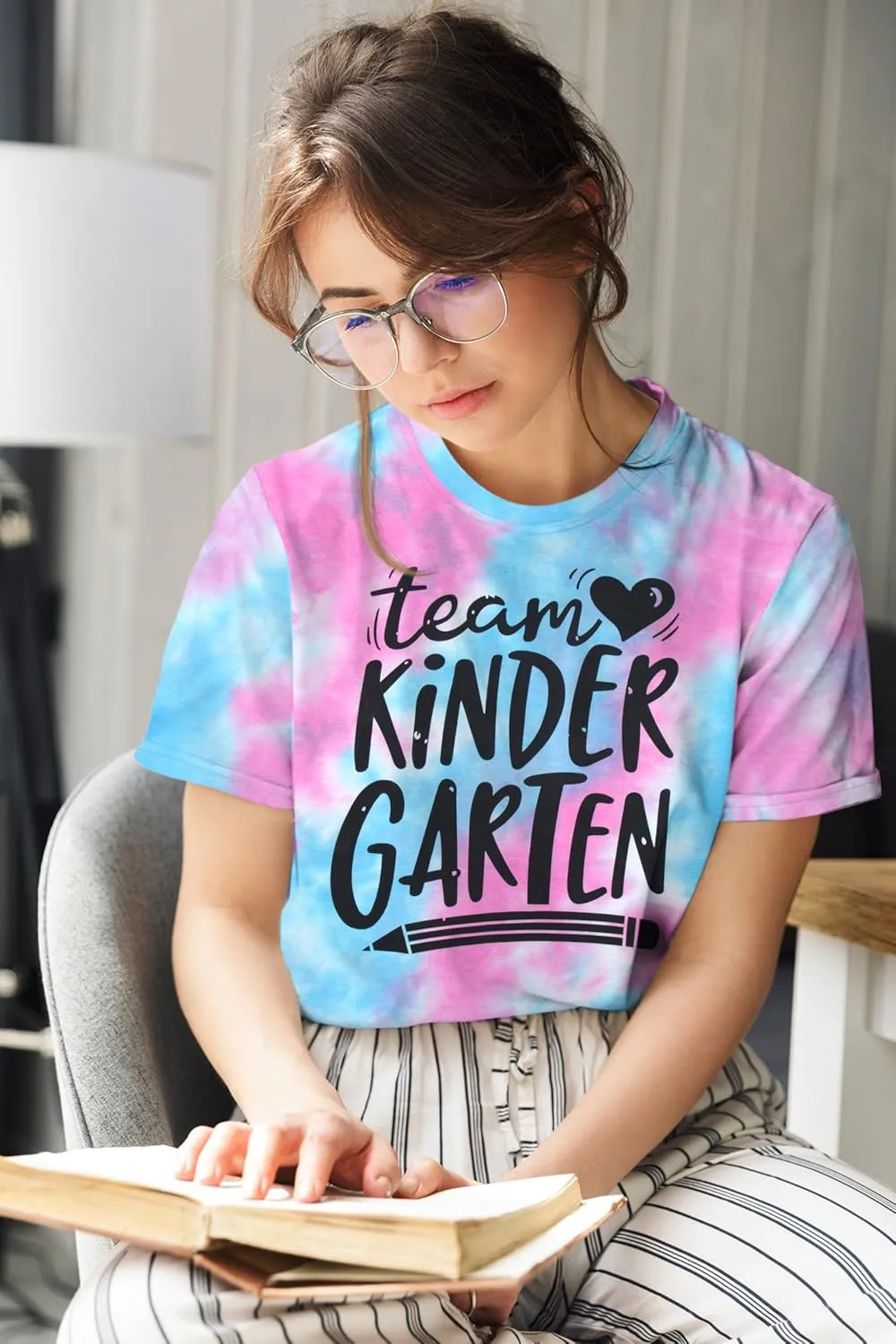 ALLTB Kindergarten Teacher Shirts Women First Day of School Shirt Teacher Life Floral Flower Tee Tops T-Shirt