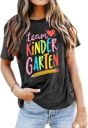 ALLTB Kindergarten Teacher Shirts Women First Day of School Shirt Teacher Life Floral Flower Tee Tops T-Shirt