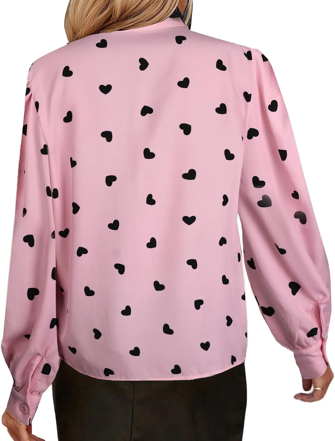 Avanova Women Tie Neck Bishop Long Sleeve Shirts Casual Work Blouses Tops