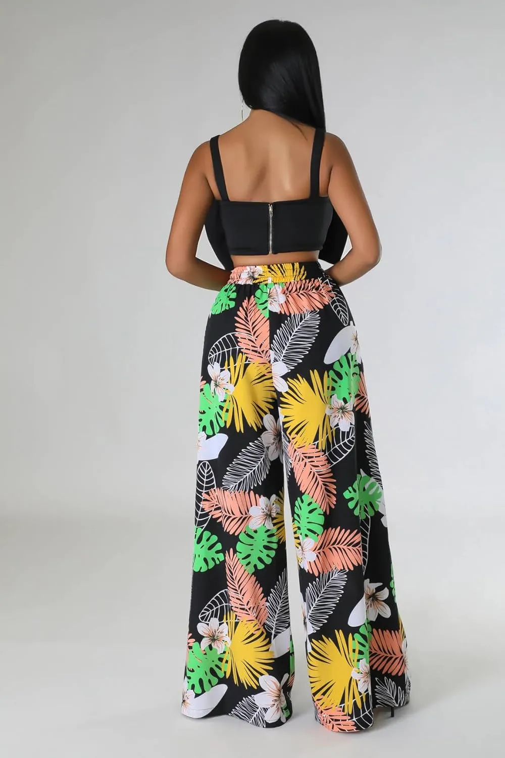 BFFBABY Womens Casual Palazzo Pants High Waist Printed Ruched Loose Flowy Lounge Wide Leg Pants (M-3XL)