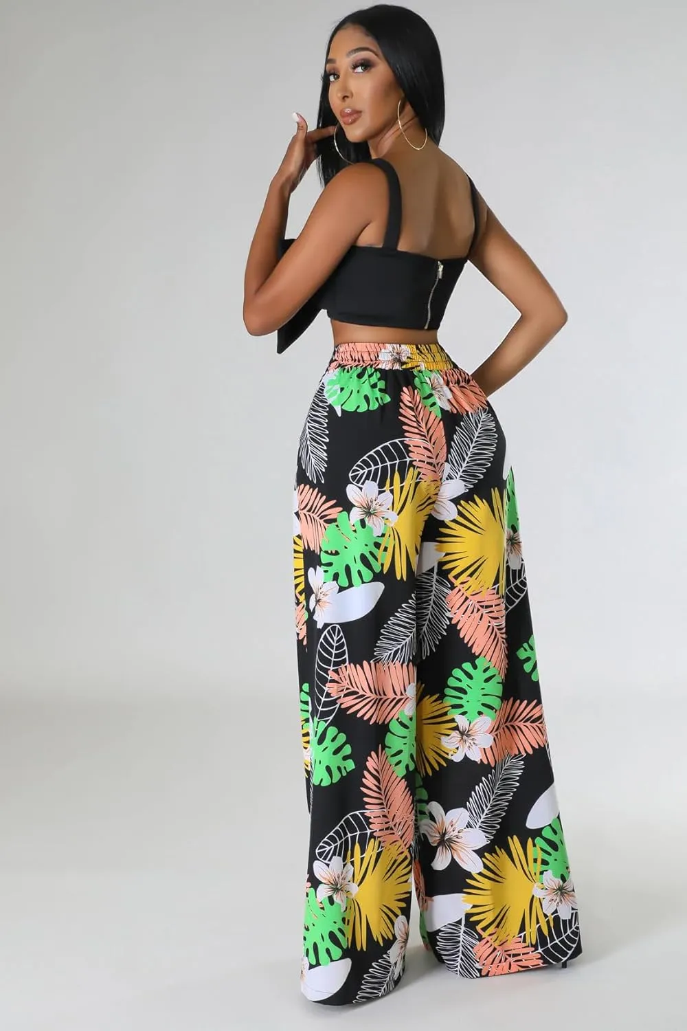 BFFBABY Womens Casual Palazzo Pants High Waist Printed Ruched Loose Flowy Lounge Wide Leg Pants (M-3XL)