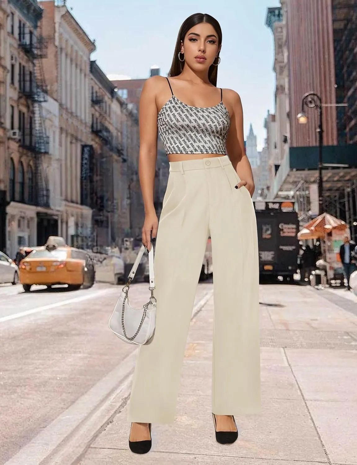 Buauty Womens Wide Leg Pants High Stretchy Waisted Dress Pants Business Casual Work Trousers Dressy Outfits with Pockets
