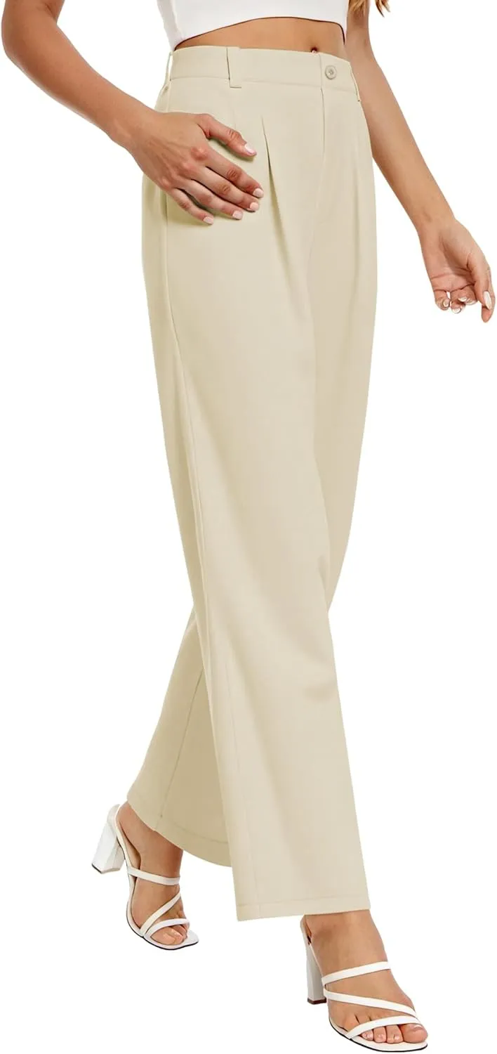 Buauty Womens Wide Leg Pants High Stretchy Waisted Dress Pants Business Casual Work Trousers Dressy Outfits with Pockets