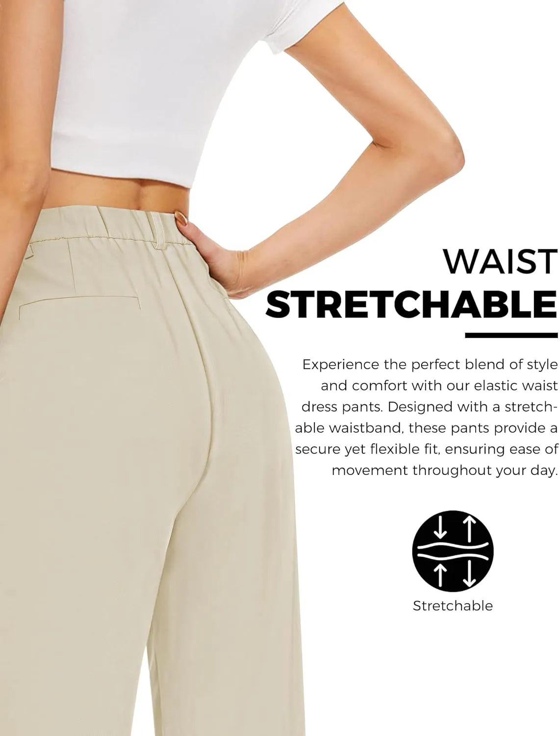Buauty Womens Wide Leg Pants High Stretchy Waisted Dress Pants Business Casual Work Trousers Dressy Outfits with Pockets