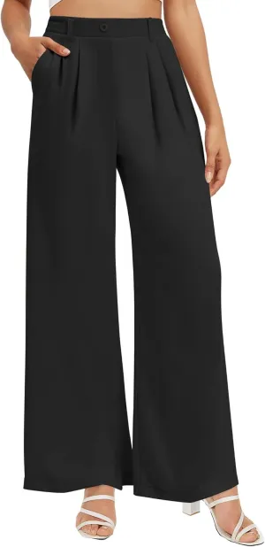 Buauty Womens Wide Leg Pants High Stretchy Waisted Dress Pants Business Casual Work Trousers Dressy Outfits with Pockets