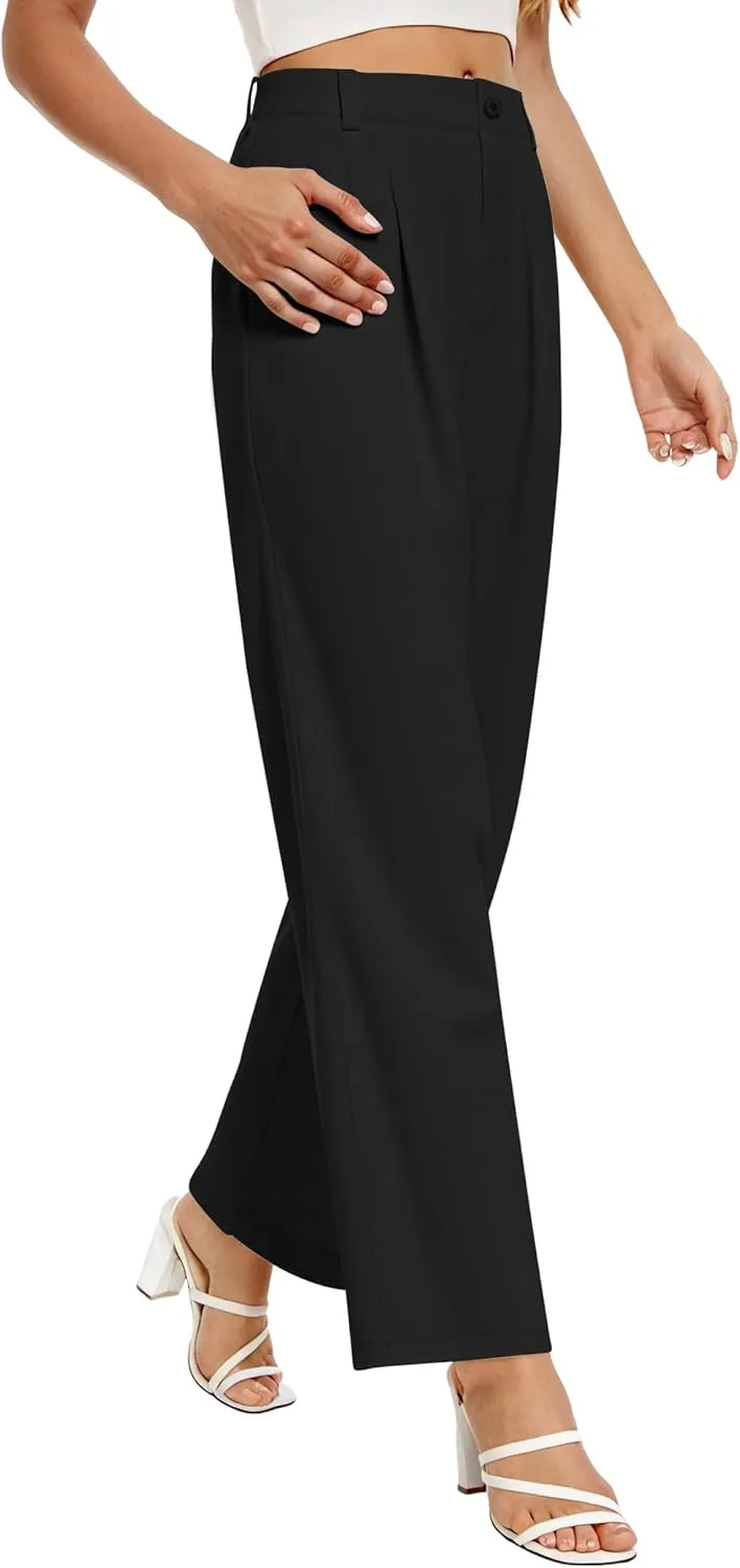 Buauty Womens Wide Leg Pants High Stretchy Waisted Dress Pants Business Casual Work Trousers Dressy Outfits with Pockets