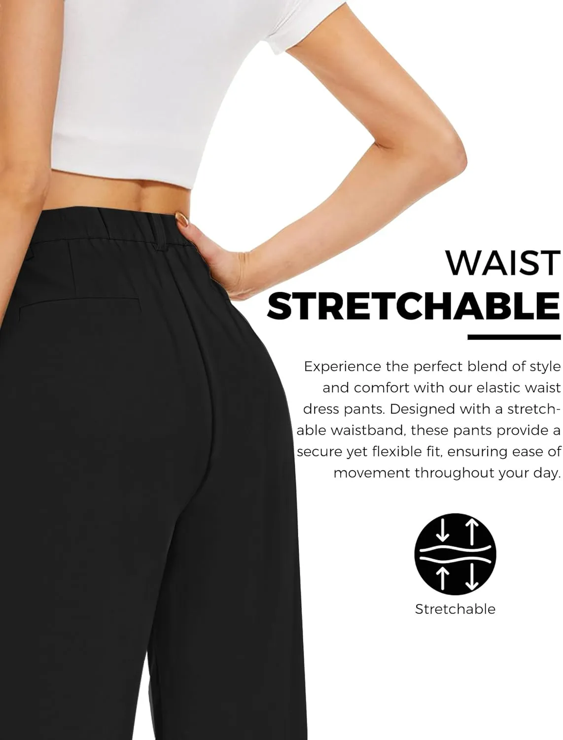 Buauty Womens Wide Leg Pants High Stretchy Waisted Dress Pants Business Casual Work Trousers Dressy Outfits with Pockets