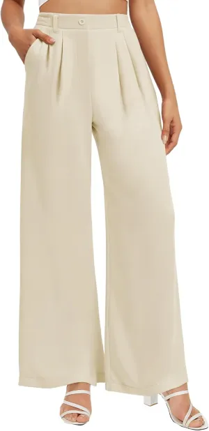 Buauty Womens Wide Leg Pants High Stretchy Waisted Dress Pants Business Casual Work Trousers Dressy Outfits with Pockets