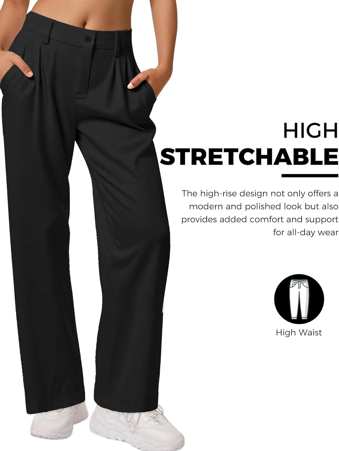 Buauty Womens Wide Leg Pants High Stretchy Waisted Dress Pants Business Casual Work Trousers Dressy Outfits with Pockets