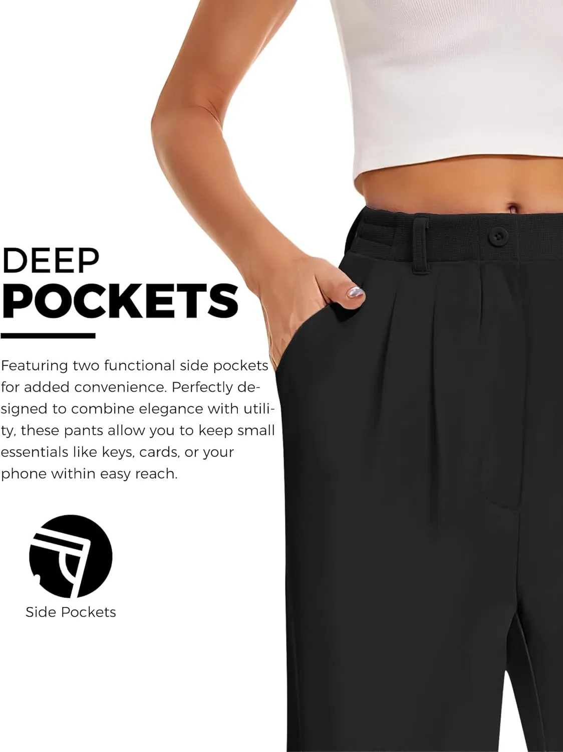 Buauty Womens Wide Leg Pants High Stretchy Waisted Dress Pants Business Casual Work Trousers Dressy Outfits with Pockets