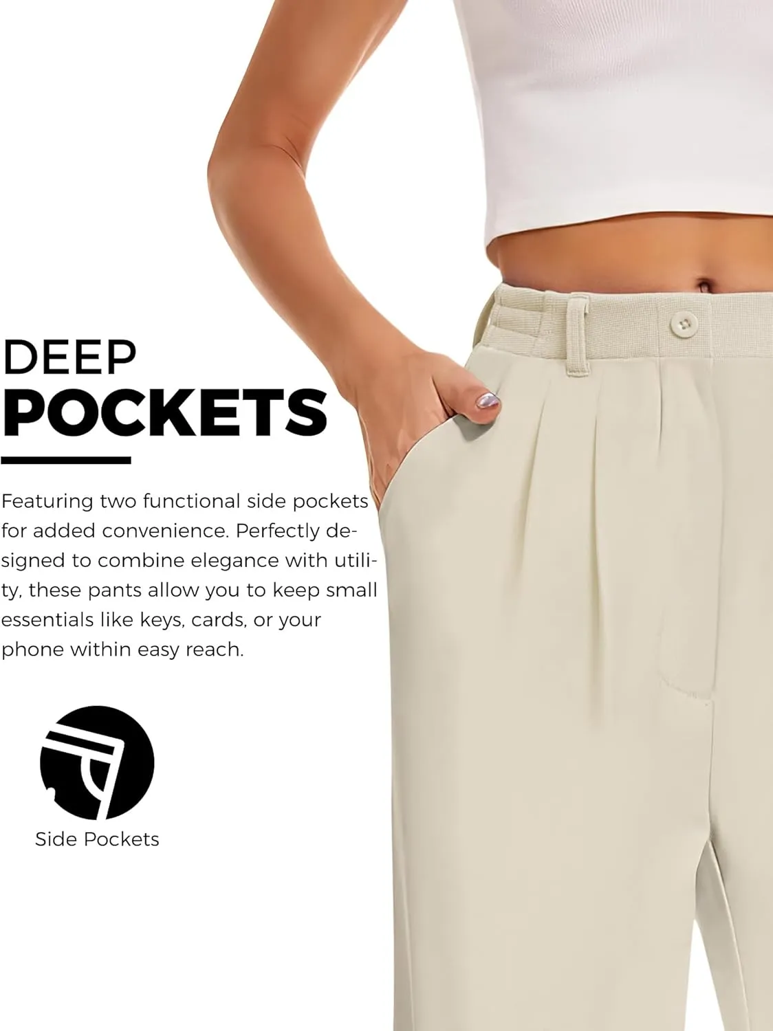 Buauty Womens Wide Leg Pants High Stretchy Waisted Dress Pants Business Casual Work Trousers Dressy Outfits with Pockets