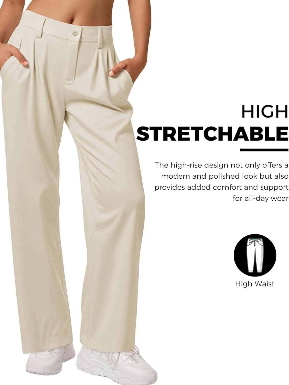 Buauty Womens Wide Leg Pants High Stretchy Waisted Dress Pants Business Casual Work Trousers Dressy Outfits with Pockets