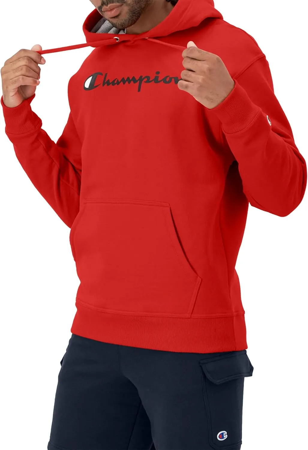 Champion Men's Powerblend Fleece Hoodie Sweatshirt with Script Logo (Regular and Big & Tall)