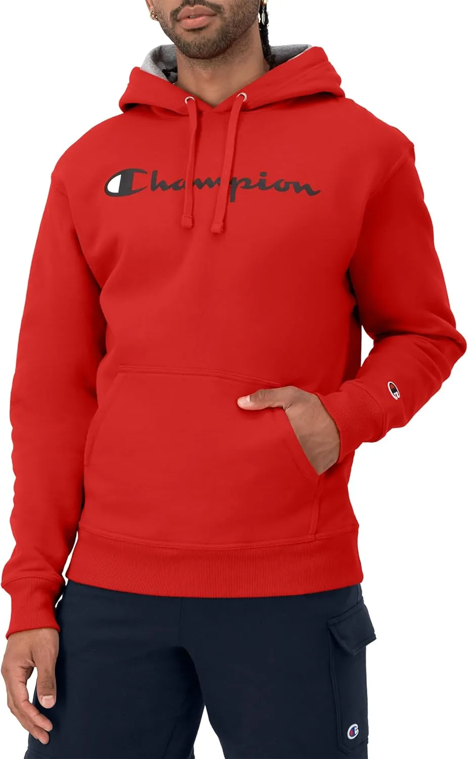 Champion Men's Powerblend Fleece Hoodie Sweatshirt with Script Logo (Regular and Big & Tall)