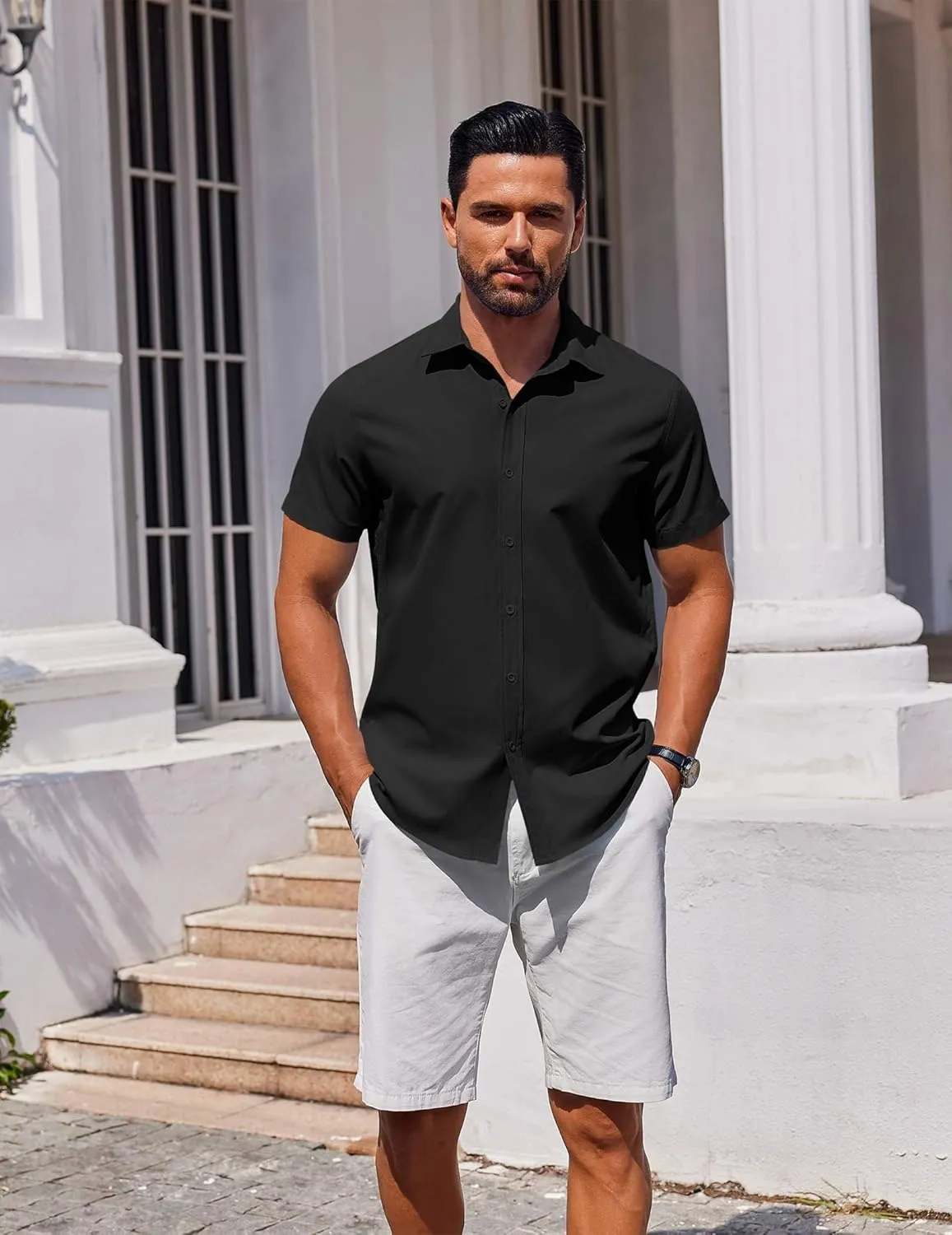 COOFANDY Men's Button Down Shirt Short Sleeve Casual Shirt for Men Summer Business Casual Dress Shirt