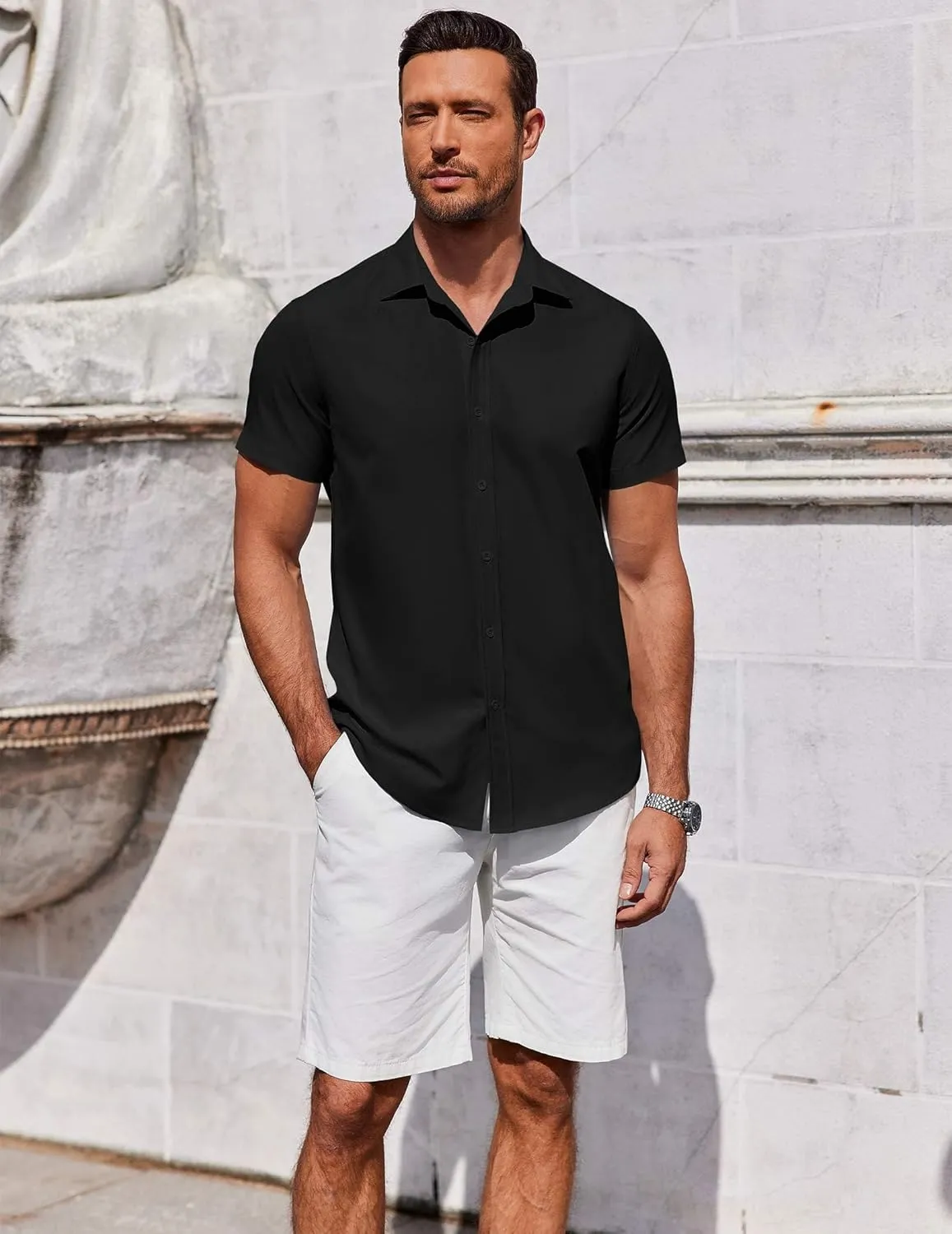COOFANDY Men's Button Down Shirt Short Sleeve Casual Shirt for Men Summer Business Casual Dress Shirt