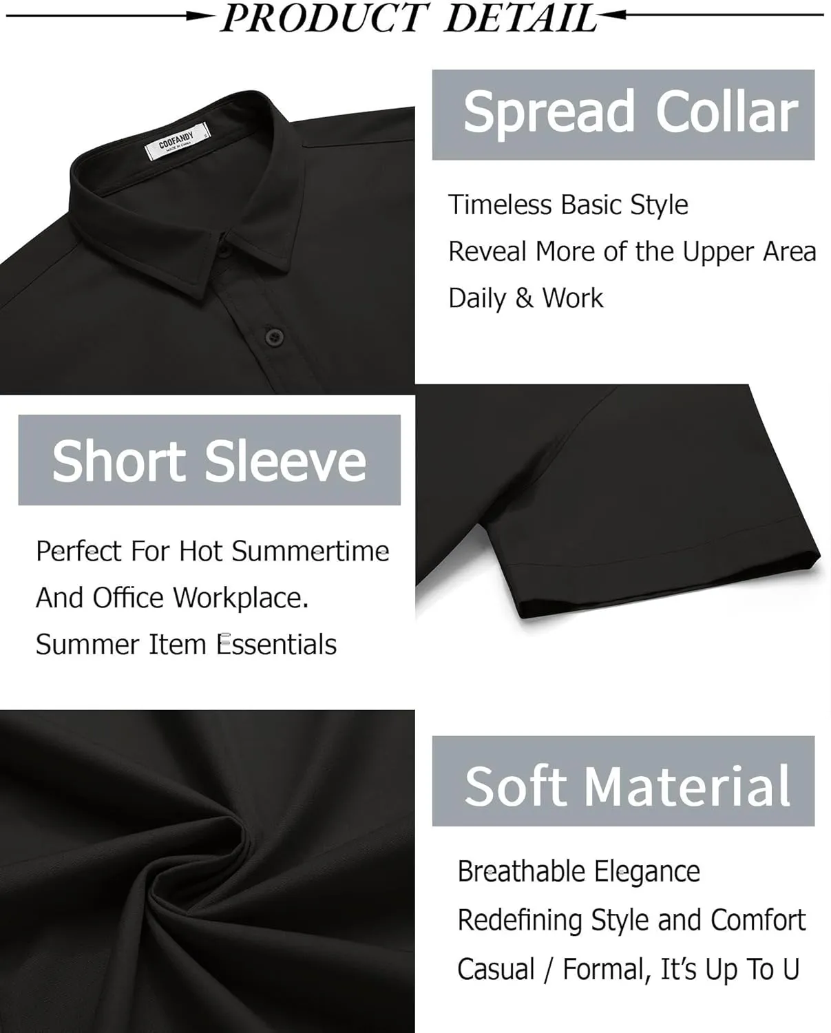 COOFANDY Men's Button Down Shirt Short Sleeve Casual Shirt for Men Summer Business Casual Dress Shirt