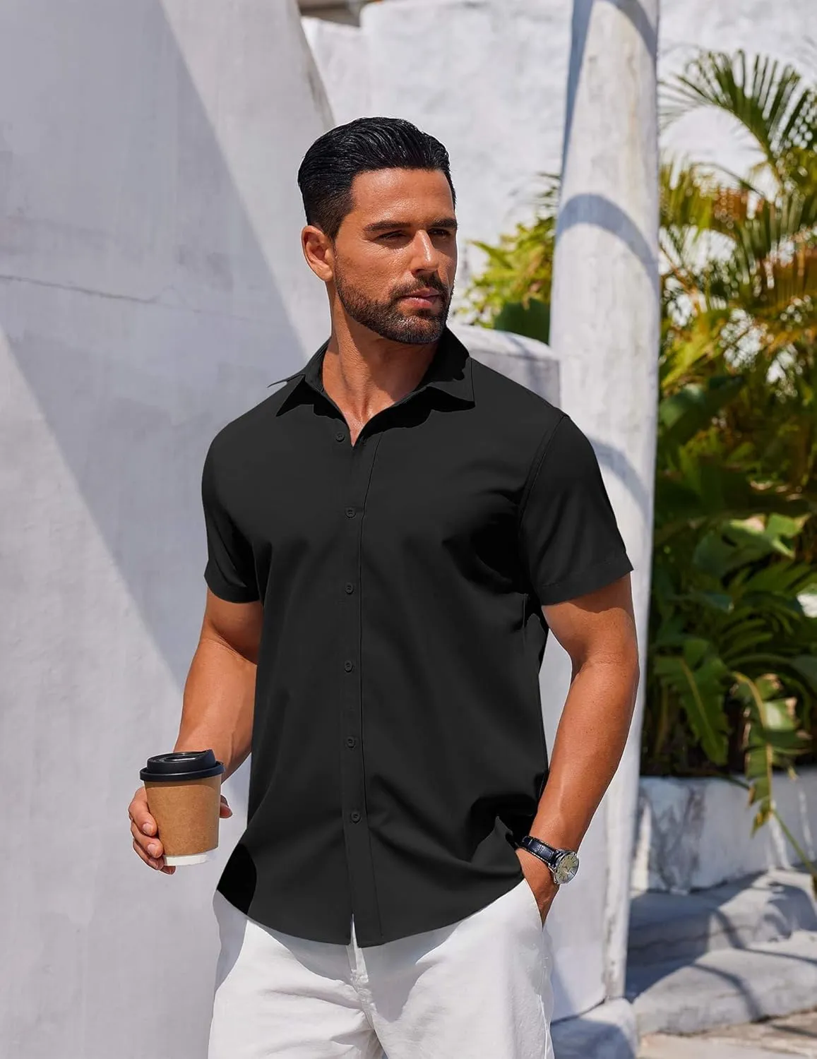 COOFANDY Men's Button Down Shirt Short Sleeve Casual Shirt for Men Summer Business Casual Dress Shirt