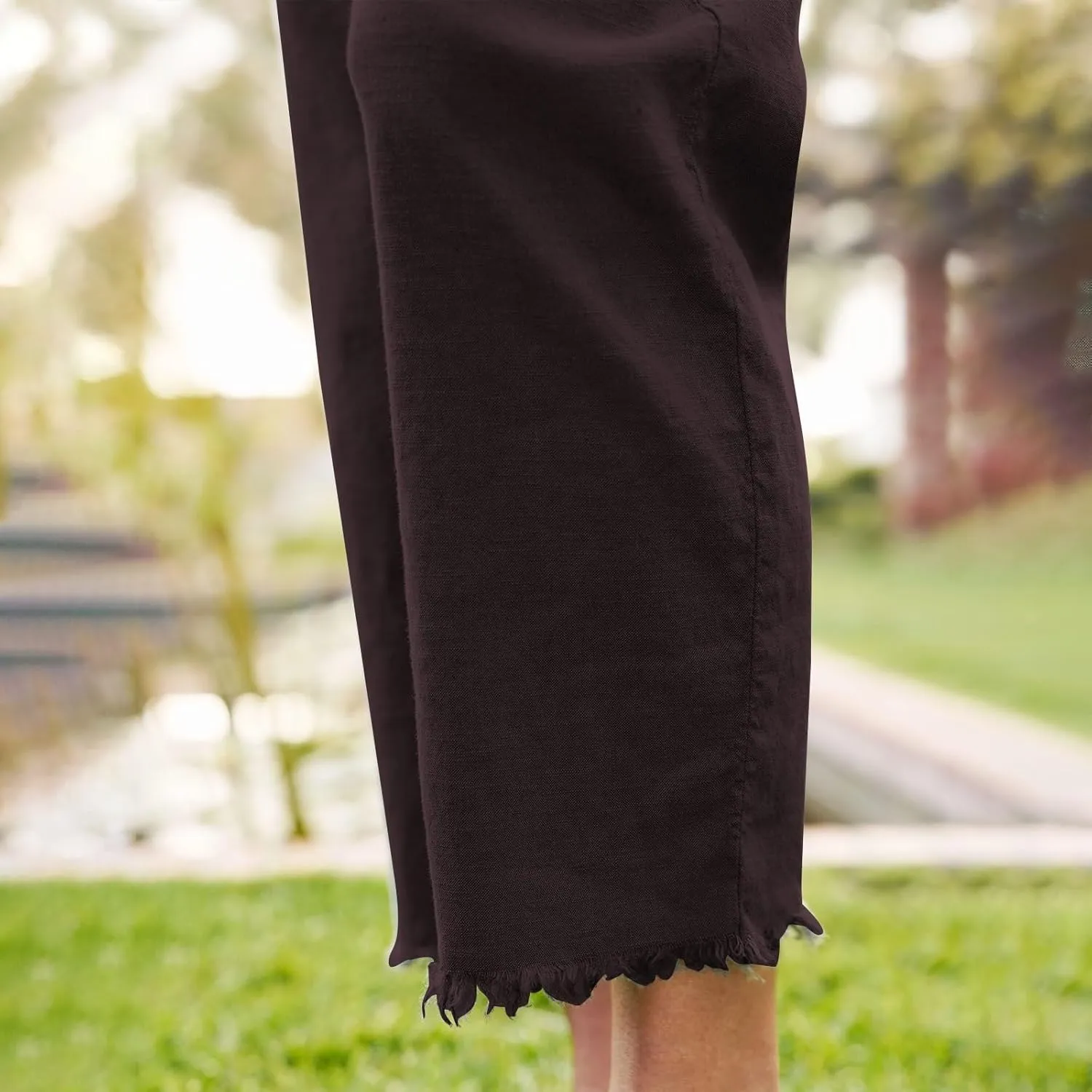 Cotton Linen Cropped Pants Women Straight Leg Capris Summer Business Casual Work Pants Ankle Length Chino Trousers