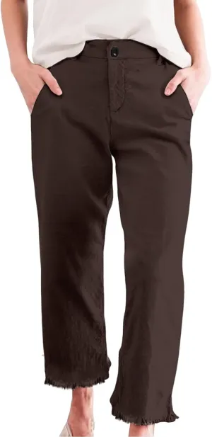 Cotton Linen Cropped Pants Women Straight Leg Capris Summer Business Casual Work Pants Ankle Length Chino Trousers
