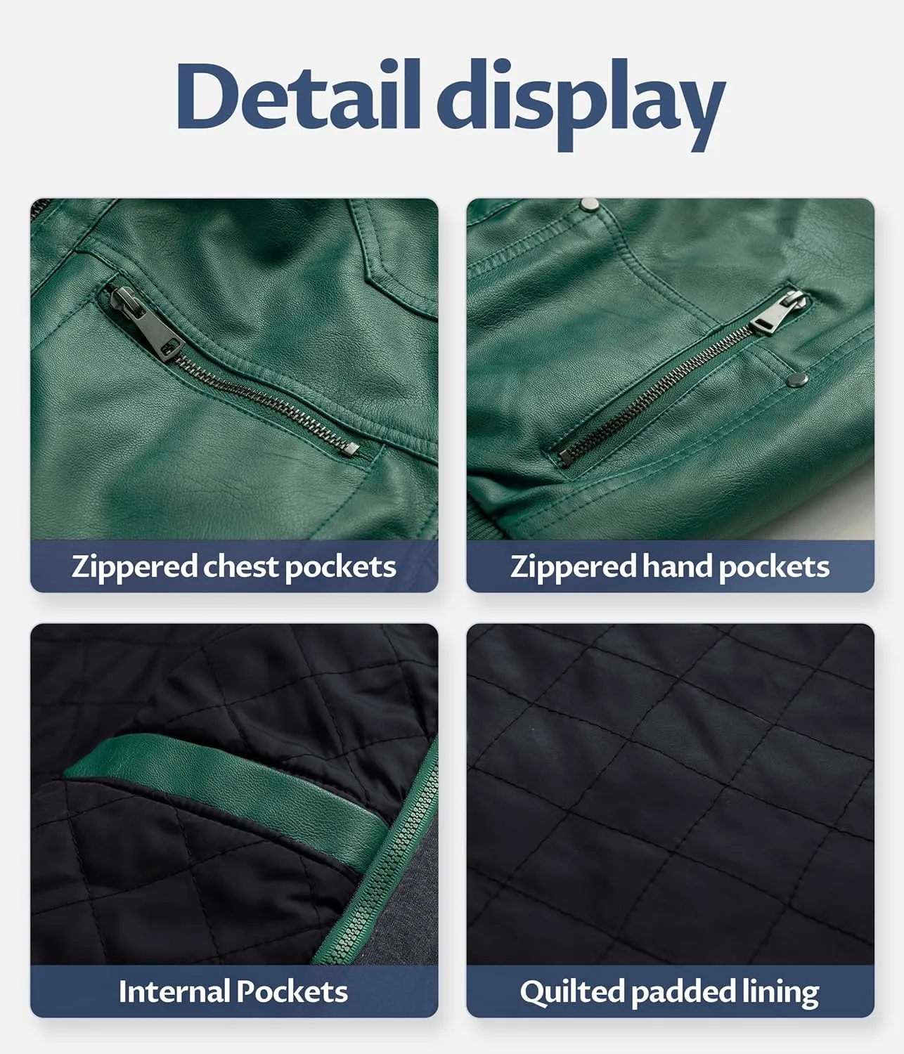 CREATMO US Men's Faux Leather Jacket Motorcycle Jacket Waterproof Windproof PU Moto Vintage Bomber Hoodie with Removable Hood