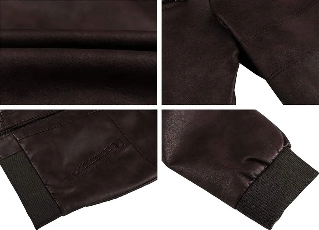 CRYSULLY Men's Leather Jacket-Fall Winter Vintage Motorcycle Biker Jacket with Removable Hood