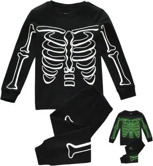 DDSOL Kids Pajamas For Boys Skeleton Glow-in-The-Dark Cotton Sleepwear Toddler Clothes Halloween Pumpkin Outfit