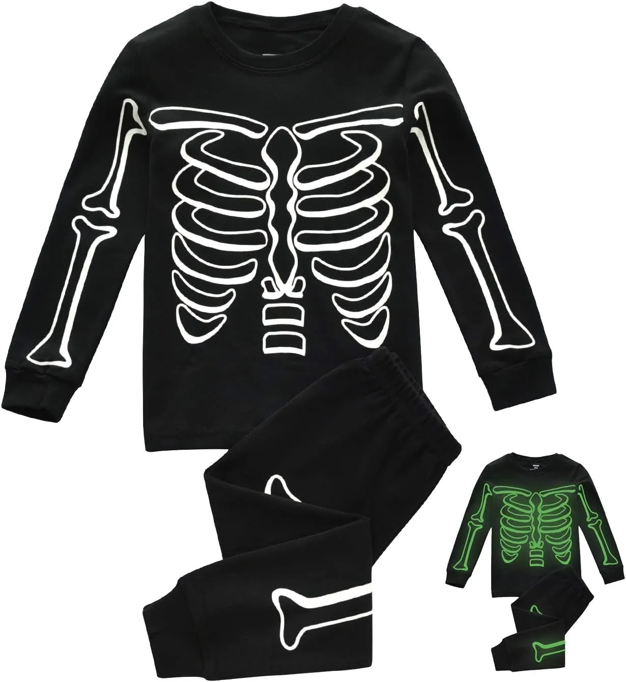 DDSOL Kids Pajamas For Boys Skeleton Glow-in-The-Dark Cotton Sleepwear Toddler Clothes Halloween Pumpkin Outfit
