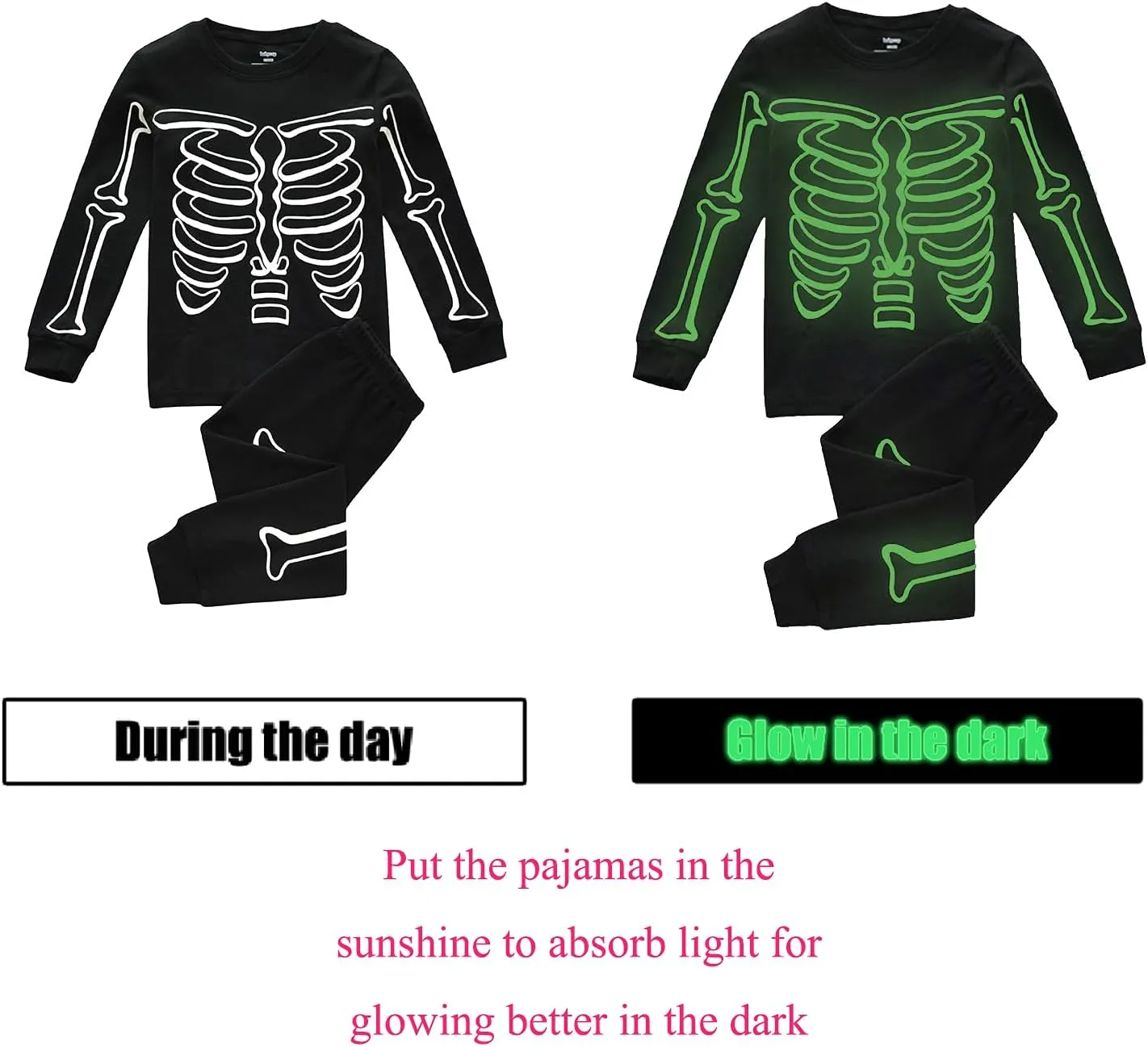 DDSOL Kids Pajamas For Boys Skeleton Glow-in-The-Dark Cotton Sleepwear Toddler Clothes Halloween Pumpkin Outfit