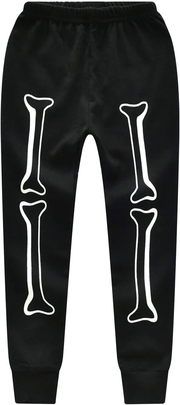 DDSOL Kids Pajamas For Boys Skeleton Glow-in-The-Dark Cotton Sleepwear Toddler Clothes Halloween Pumpkin Outfit