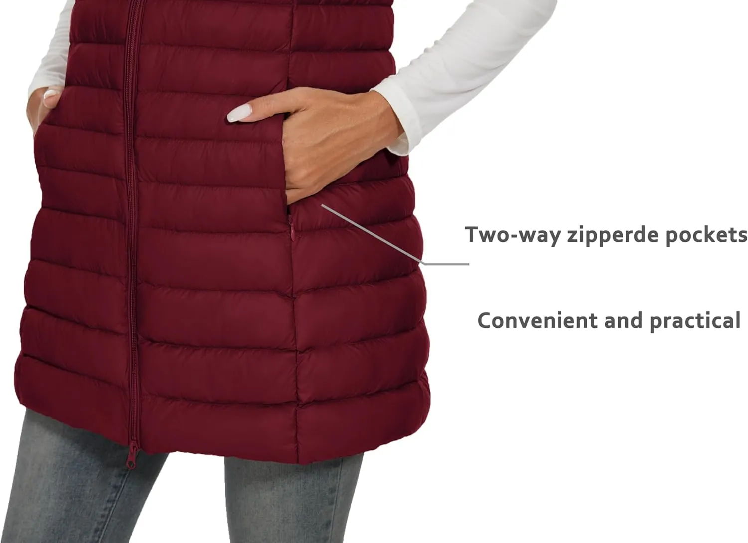 ELFJOY Women's Mid Long Down Vest Lightweight Puffer Vest Coat Jacket Stylish Windbreaker