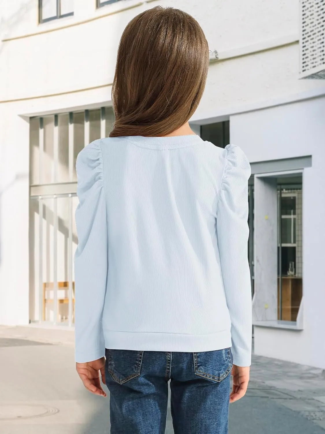 Girls Puff Long Sleeve Shirts Twist Front Lightweight T Shirt Kids Stylish Fall Tops Tee Blouse for Girls