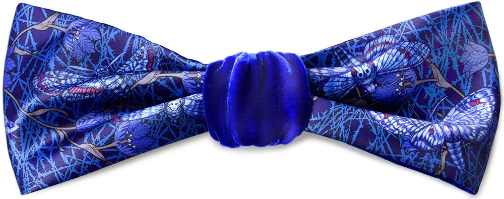 Hawkmoths at Dusk. Printed satin & silk-velvet headband - BLUE version