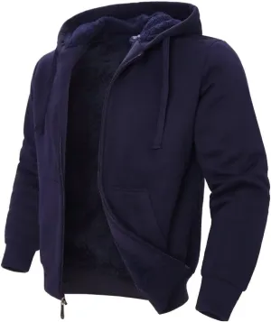 Heavyweight Sherpa Mens Zip Up Hoodie Thick Fleece Full-Zip Winter Hooded Jacket Fashion Pullover Sweatshirt