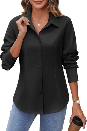 HOTOUCH Women's Button Down Shirts Long Sleeve Button-up Dress Shirt Fitted Business Collared Work Office Suit Blouses