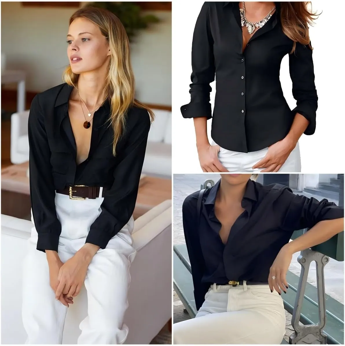 HOTOUCH Women's Button Down Shirts Long Sleeve Button-up Dress Shirt Fitted Business Collared Work Office Suit Blouses