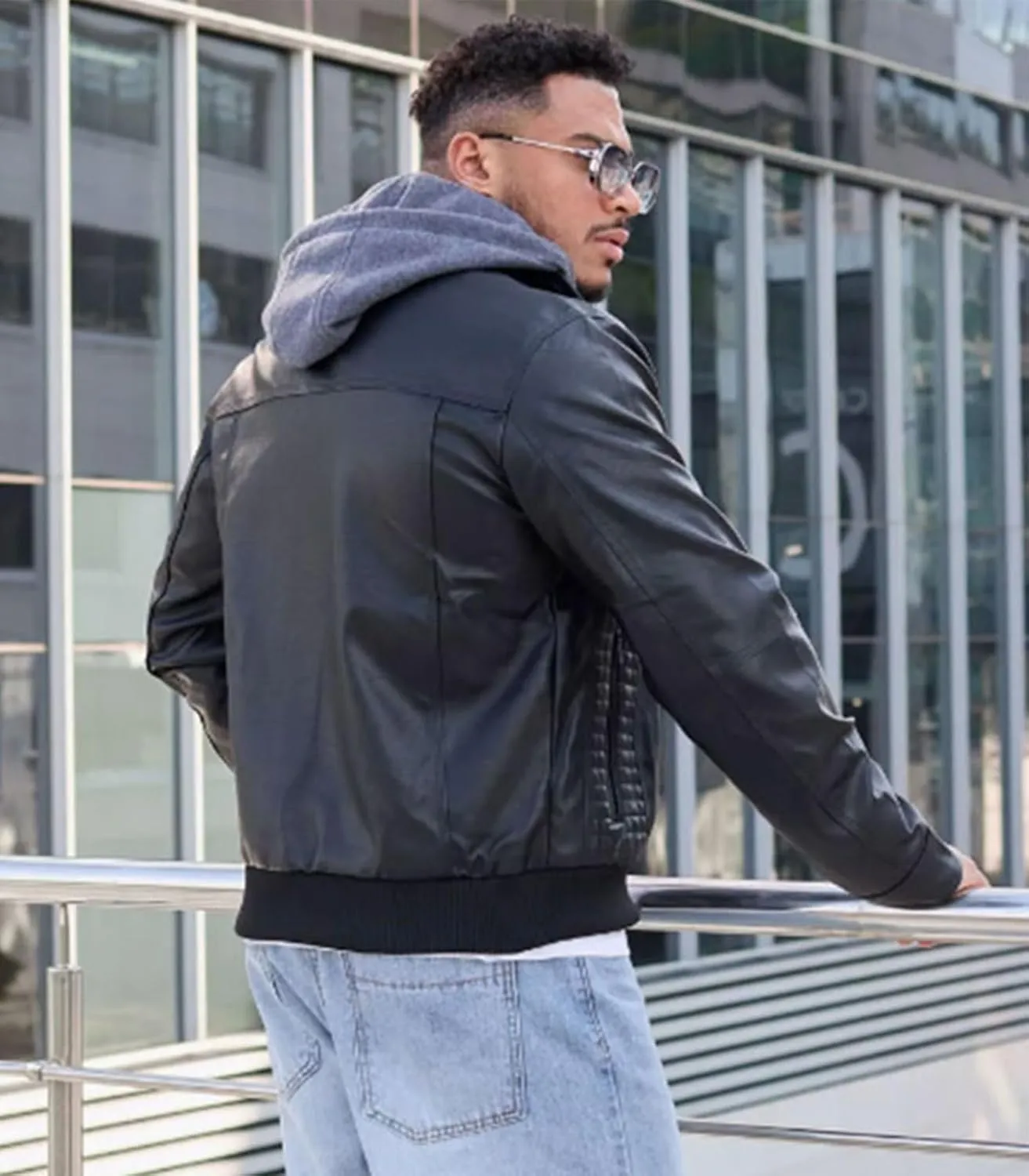 INVACHI Men's Faux Leather Motorcycle Jacket with Removable Hood Windproof Vintage PU Biker Bomber Coat