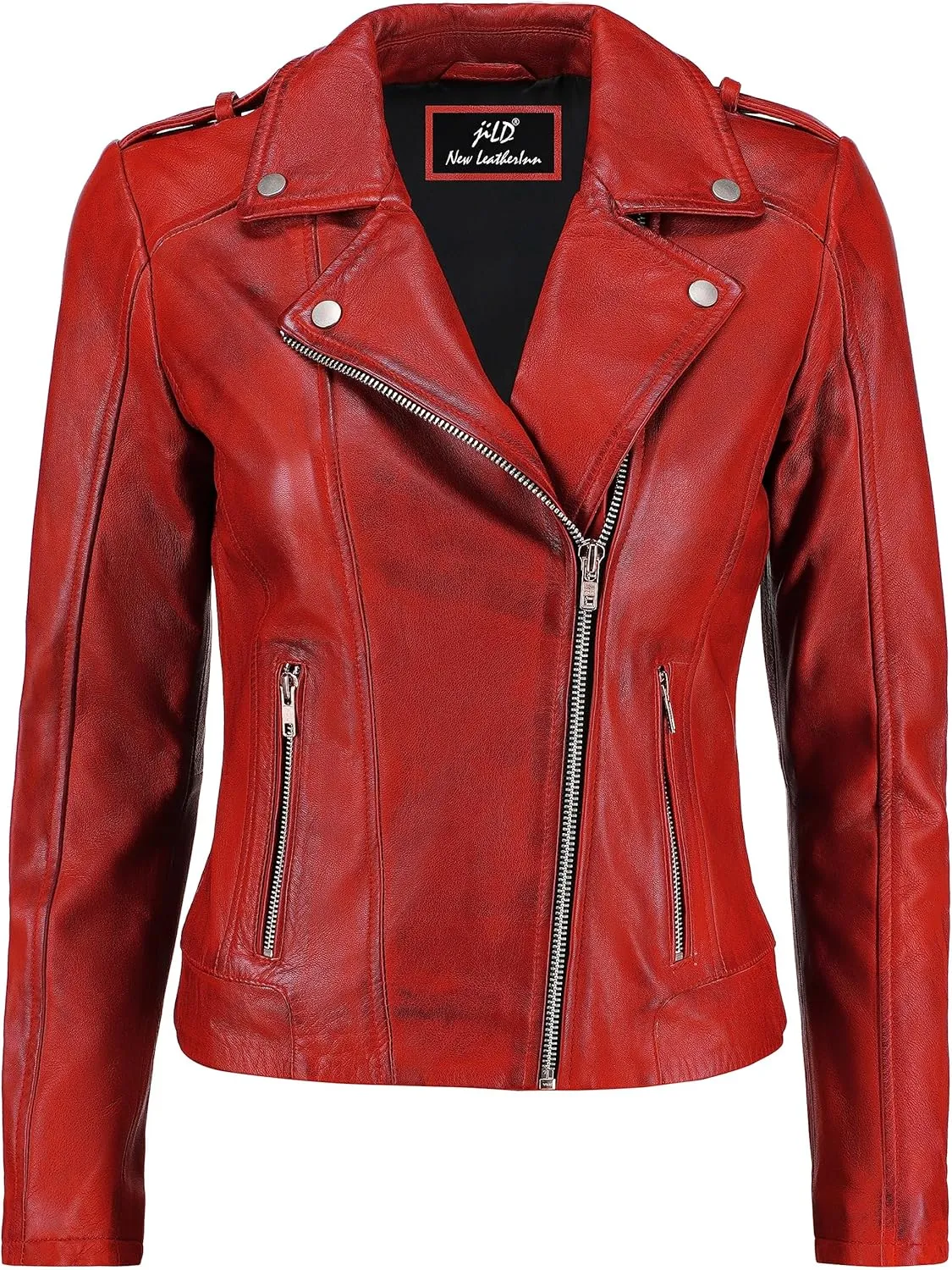 Jild Biker Style Vintage Leather Jacket Women - Casual Fashion Motorcycle Zip-Up Lightweight Coat Collar Women Leather Jacket