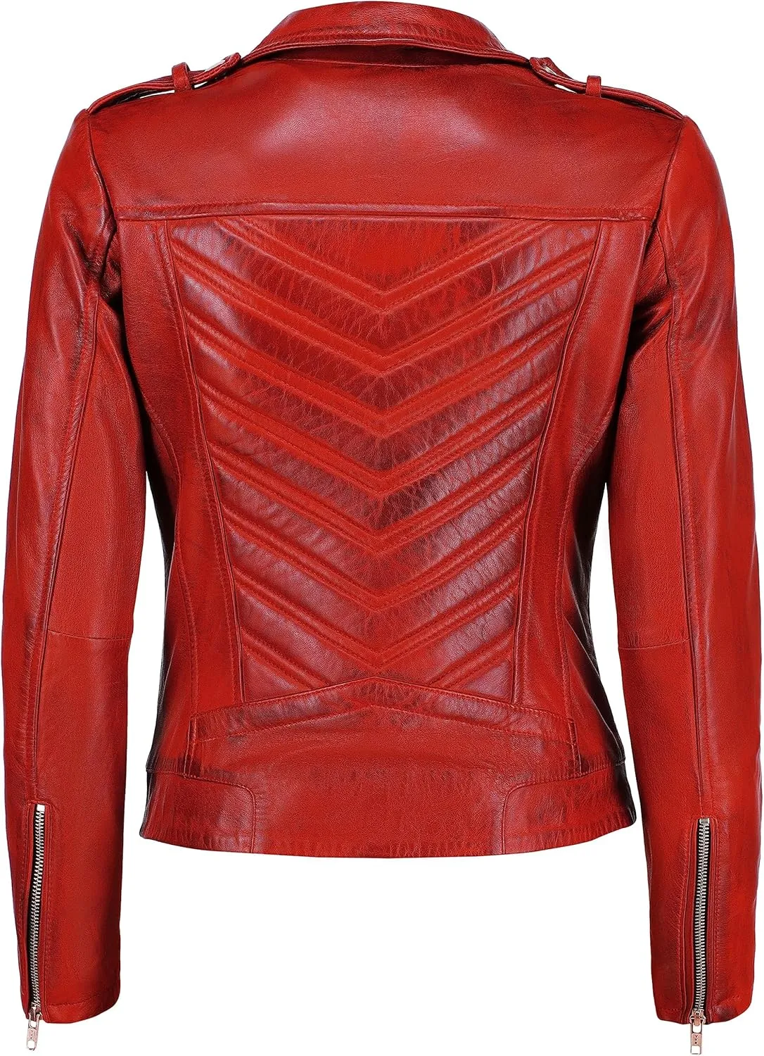 Jild Biker Style Vintage Leather Jacket Women - Casual Fashion Motorcycle Zip-Up Lightweight Coat Collar Women Leather Jacket