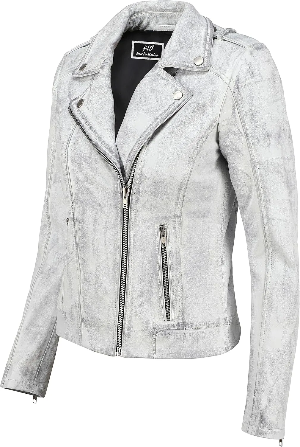 Jild Biker Style Vintage Leather Jacket Women - Casual Fashion Motorcycle Zip-Up Lightweight Coat Collar Women Leather Jacket