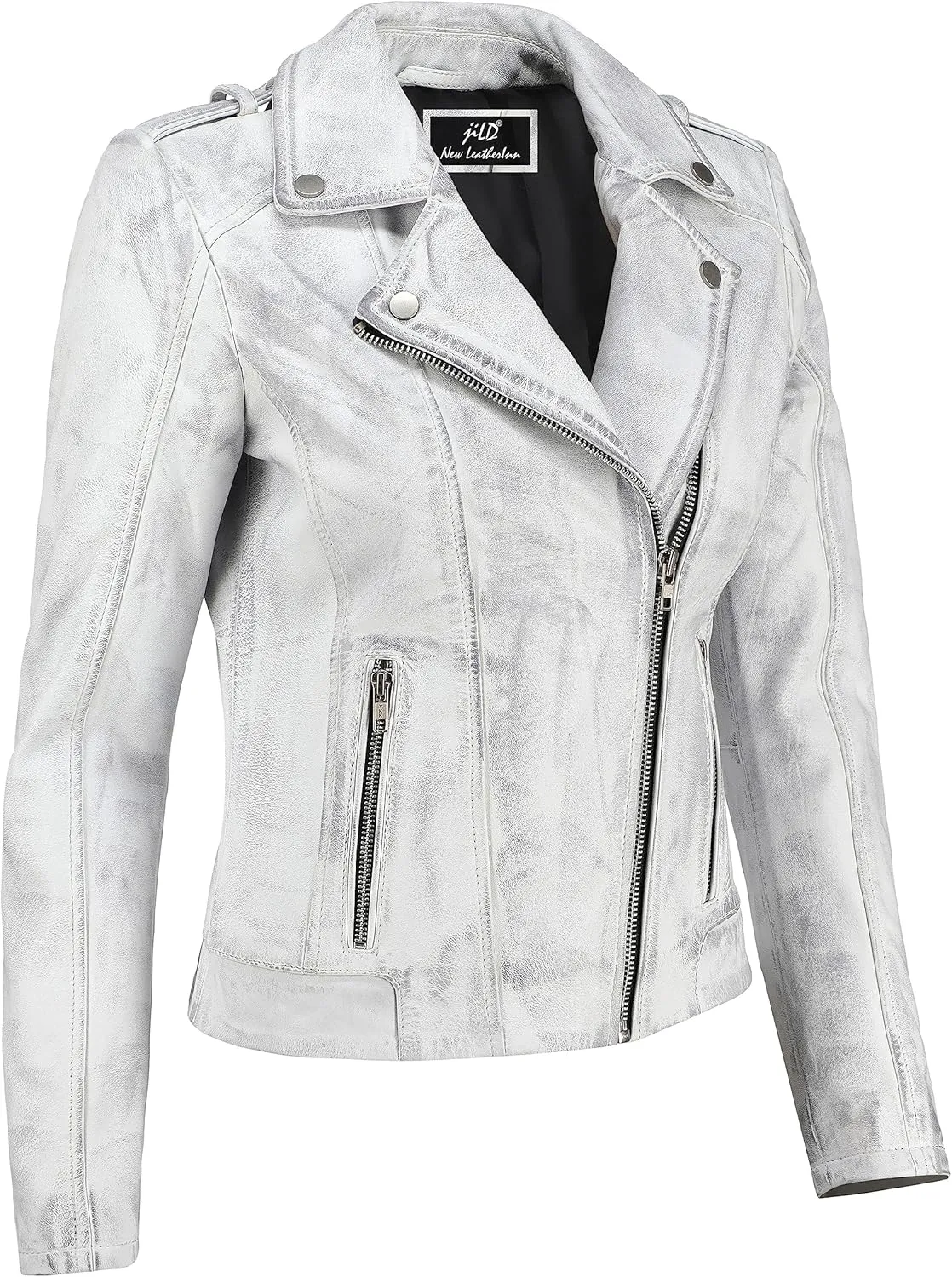 Jild Biker Style Vintage Leather Jacket Women - Casual Fashion Motorcycle Zip-Up Lightweight Coat Collar Women Leather Jacket