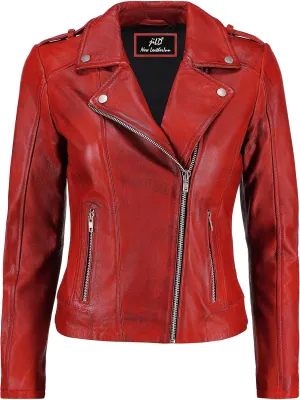 Jild Biker Style Vintage Leather Jacket Women - Casual Fashion Motorcycle Zip-Up Lightweight Coat Collar Women Leather Jacket