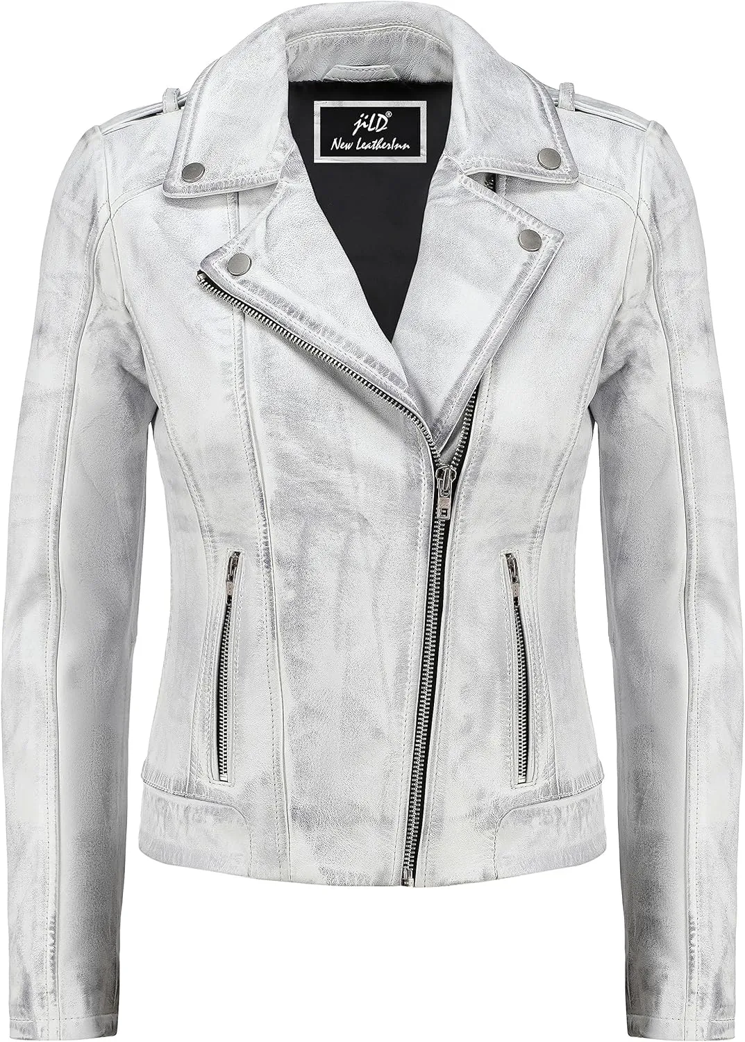 Jild Biker Style Vintage Leather Jacket Women - Casual Fashion Motorcycle Zip-Up Lightweight Coat Collar Women Leather Jacket