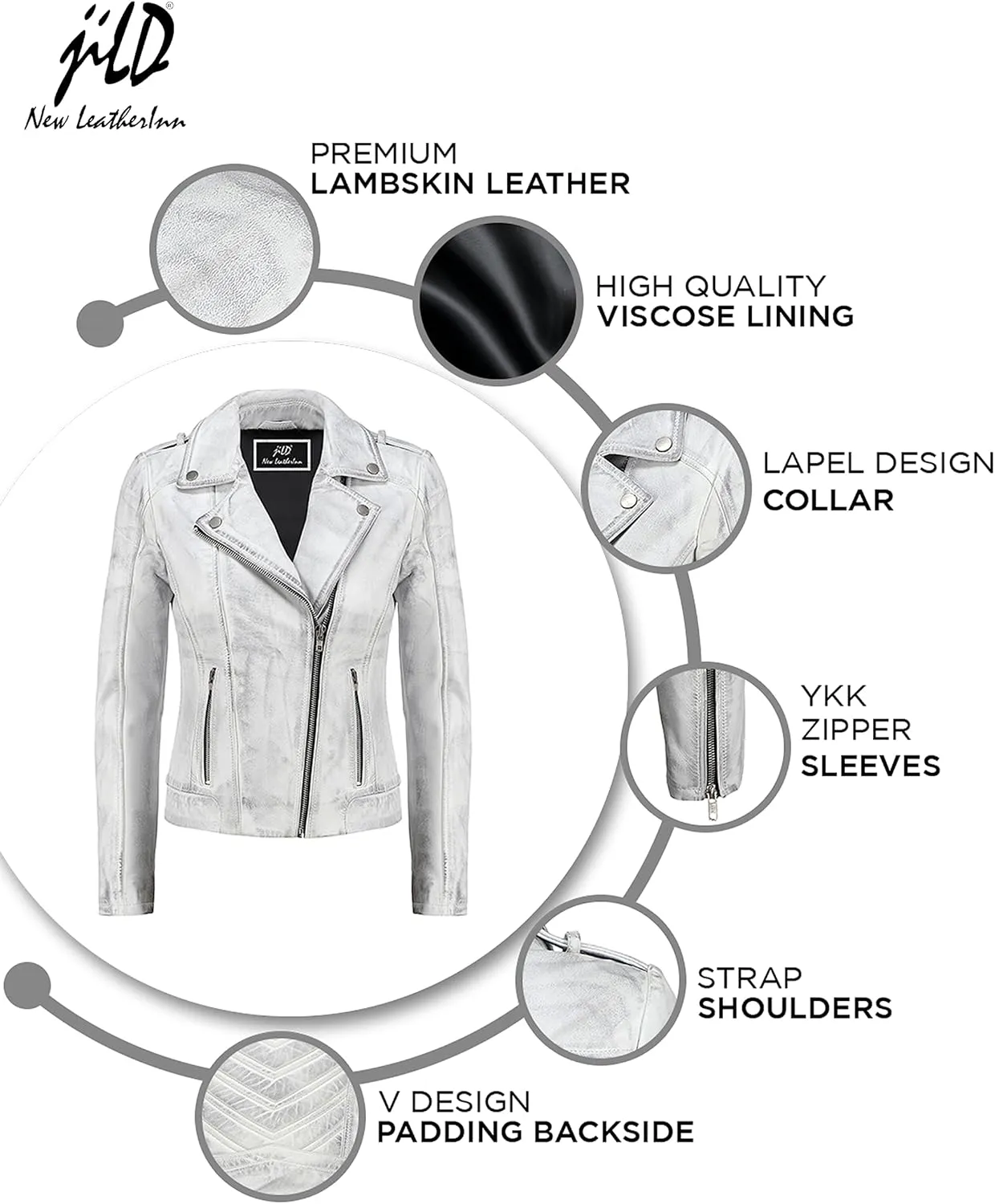 Jild Biker Style Vintage Leather Jacket Women - Casual Fashion Motorcycle Zip-Up Lightweight Coat Collar Women Leather Jacket