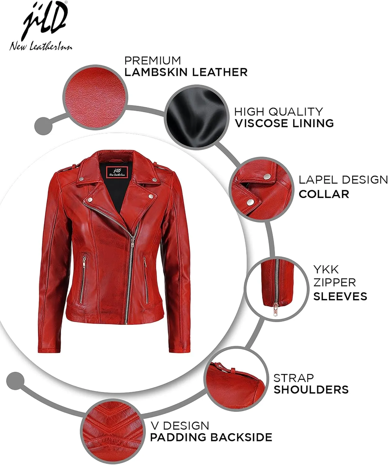 Jild Biker Style Vintage Leather Jacket Women - Casual Fashion Motorcycle Zip-Up Lightweight Coat Collar Women Leather Jacket