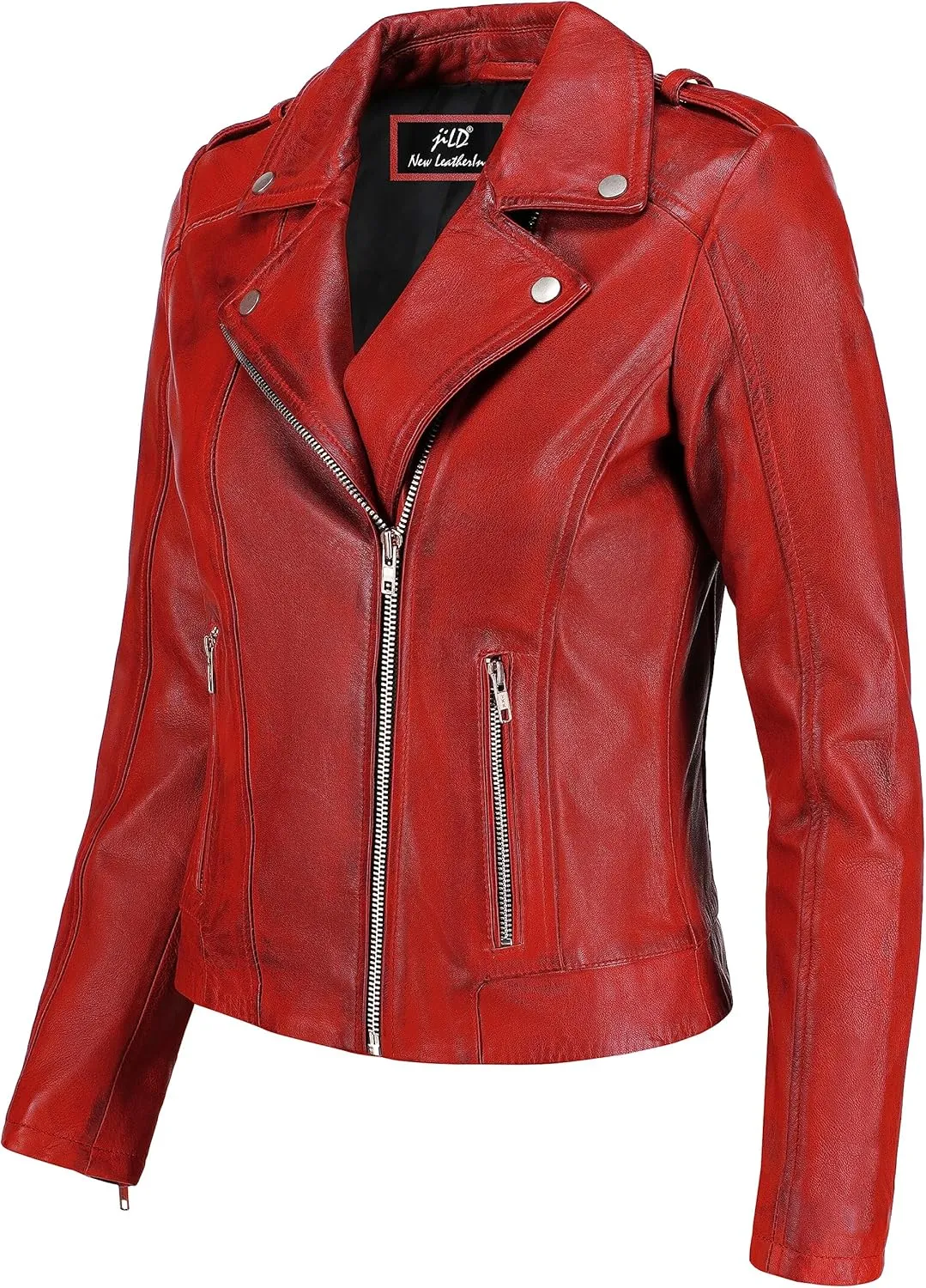 Jild Biker Style Vintage Leather Jacket Women - Casual Fashion Motorcycle Zip-Up Lightweight Coat Collar Women Leather Jacket
