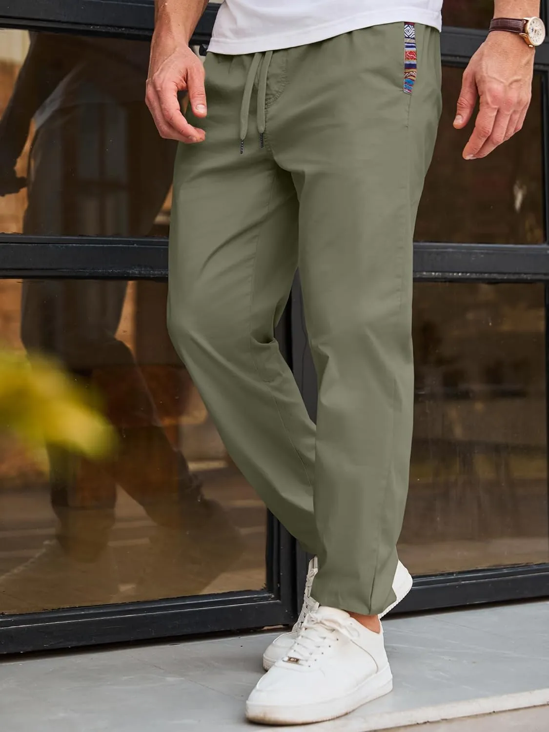JMIERR Men's Casual Chino Joggers Pants Cotton Twill Elastic Drawstring Waist Tapered Pants with Pockets
