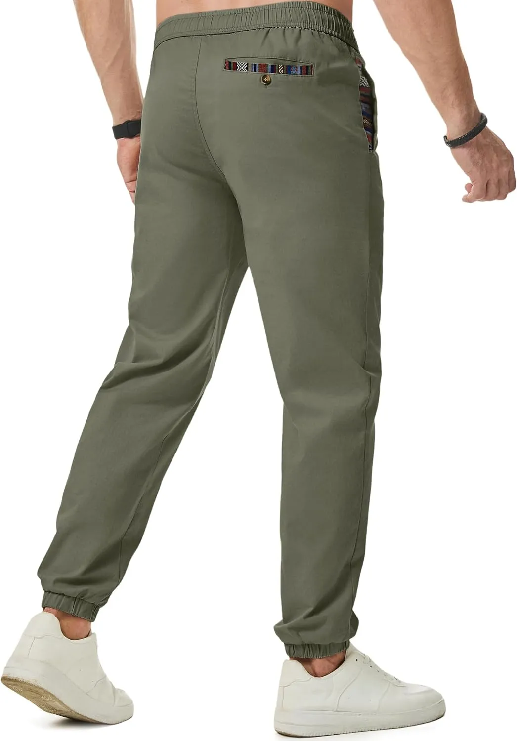 JMIERR Men's Casual Chino Joggers Pants Cotton Twill Elastic Drawstring Waist Tapered Pants with Pockets